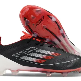 Adidas F50 Black Red Low-Cut Knit Upper Sprintweb Mesh Firm-Ground Soccer Shoes