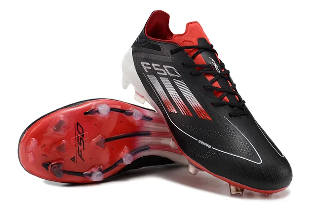 Adidas F50 Black Red Low-Cut Knit Upper Sprintweb Mesh Firm-Ground Soccer Shoes 4