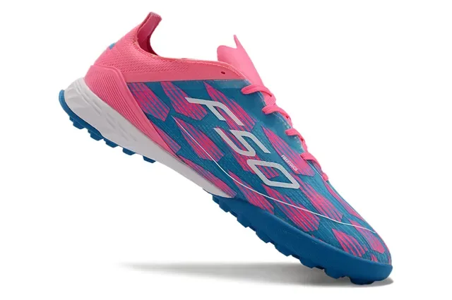 Adidas F50 Chaussures de Football Turf Bleu Rose Coupe Basse Synthétique Motif Géométrique 2