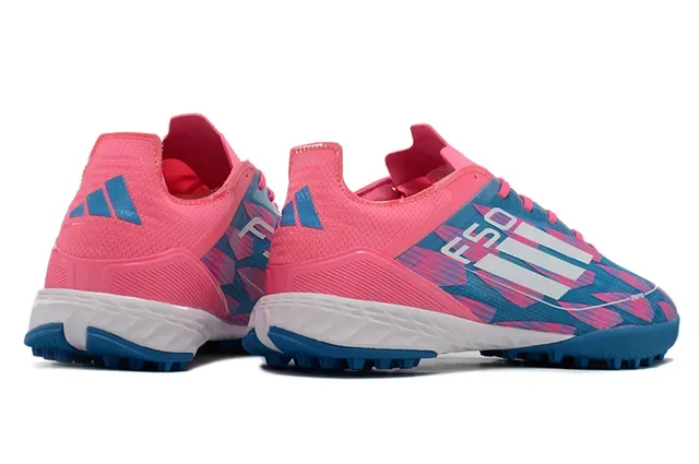 Adidas F50 Chaussures de Football Turf Bleu Rose Coupe Basse Synthétique Motif Géométrique 4
