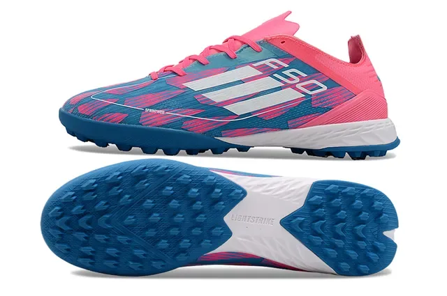 Adidas F50 Chaussures de Football Turf Bleu Rose Coupe Basse Synthétique Motif Géométrique 6