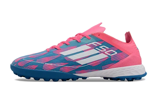 Adidas F50 Chaussures de Football Turf Bleu Rose Coupe Basse Synthétique Motif Géométrique 7