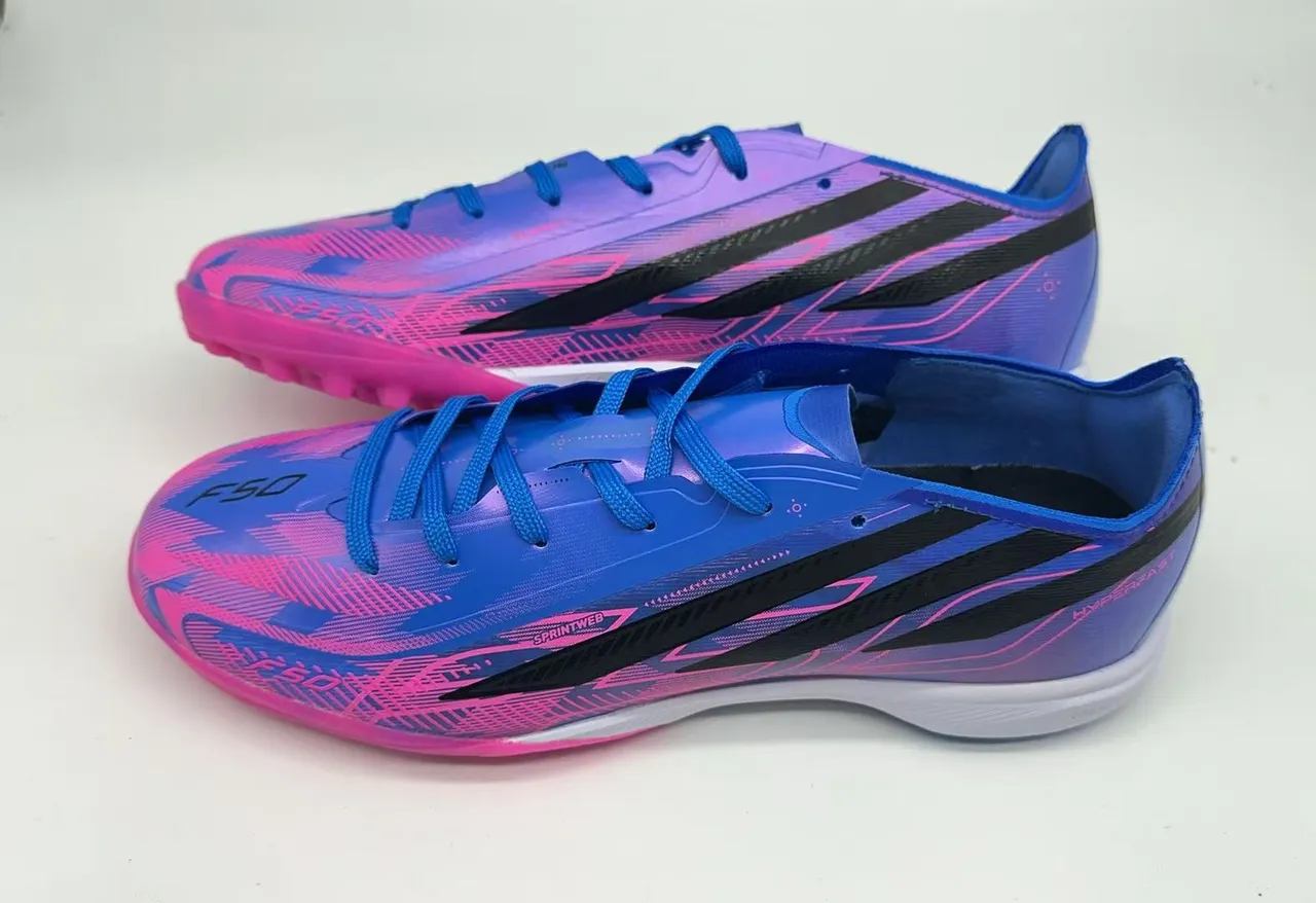 Adidas F50 Blue Pink Low-Cut Synthetic Upper Gradient Print Turf Soccer Shoes 2