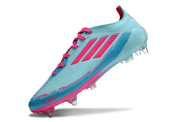 Adidas F50 Messi Azul claro e rosa Chuteira de futebol Tacón firme 3