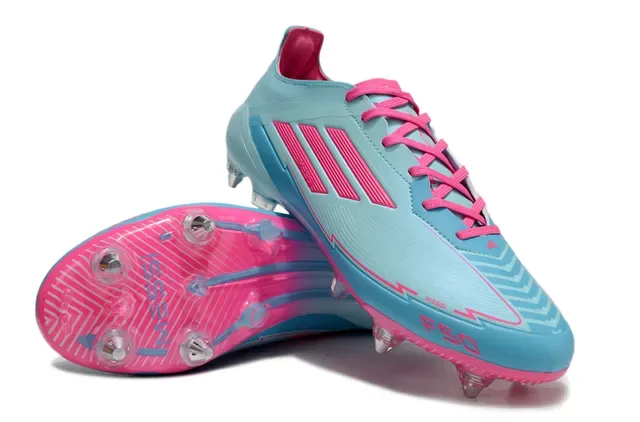 Adidas F50 Messi Azul claro e rosa Chuteira de futebol Tacón firme 4