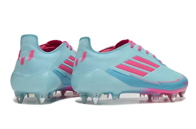 Adidas F50 Messi Azul claro e rosa Chuteira de futebol Tacón firme 5
