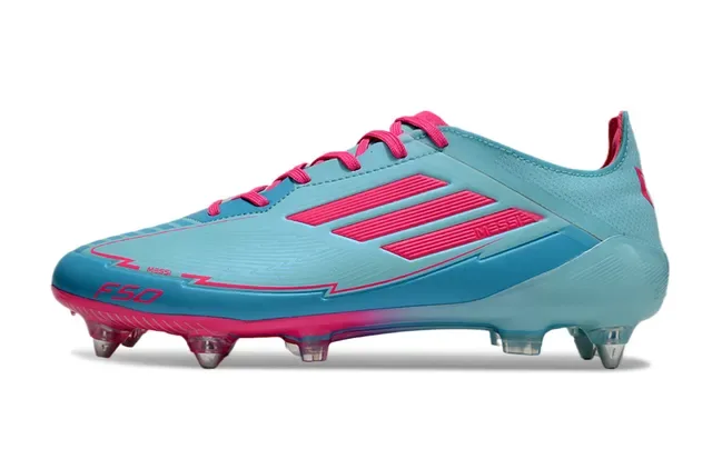 Adidas F50 Messi Azul claro e rosa Chuteira de futebol Tacón firme 7