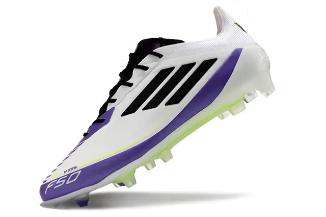 Adidas F50 Messi Chaussures de Football Blanc Violet Vert Néon Terre Ferme 3