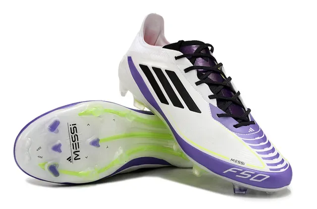 Adidas F50 Messi Chaussures de Football Blanc Violet Vert Néon Terre Ferme 4