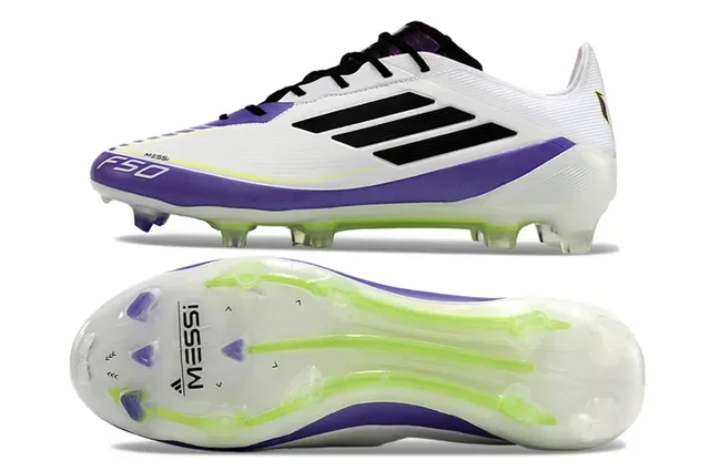 Adidas F50 Messi Chaussures de Football Blanc Violet Vert Néon Terre Ferme 6