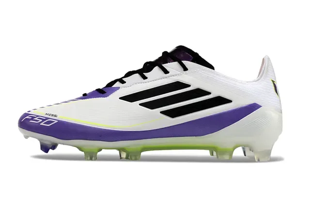 Adidas F50 Messi Chaussures de Football Blanc Violet Vert Néon Terre Ferme 7