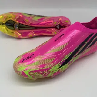 Adidas F50 Pink and Neon Green Firm-Ground Soccer Shoes