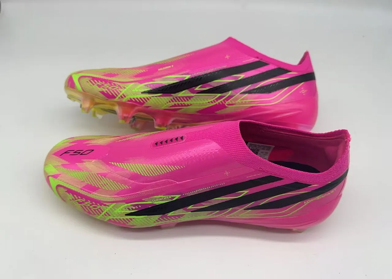 Adidas F50 Pink and Neon Green Firm-Ground Soccer Shoes 3