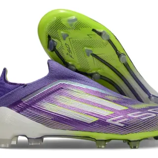 Adidas F50 Purple Green Low-Cut Sock-Fit Upper Gradient Knit Construction Firm-Ground Soccer Shoes