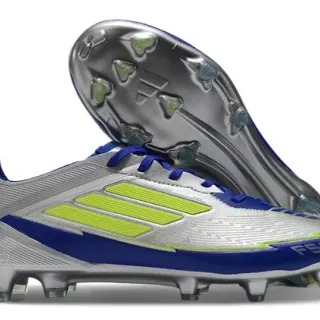 Adidas F50 Silver Blue Low-Cut Synthetic Upper Metallic Finish Firm-Ground Soccer Shoes