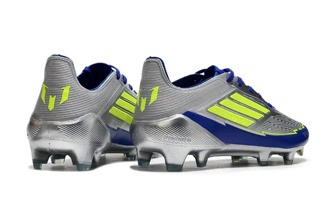 Adidas F50 Silver Blue Chaussures de football à tige synthétique basse finition métallique pour terrain ferme 5