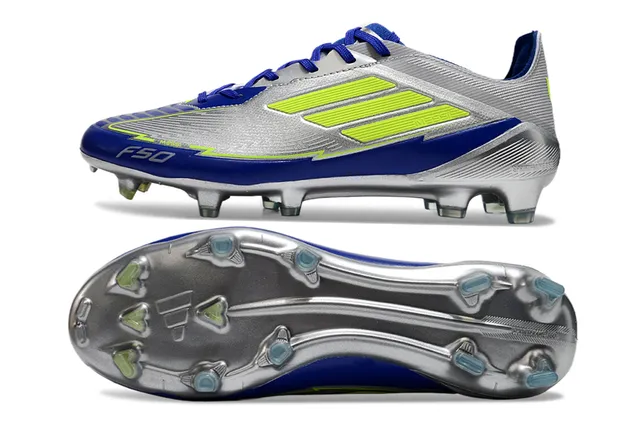 Adidas F50 Silver Blue Chaussures de football à tige synthétique basse finition métallique pour terrain ferme 6