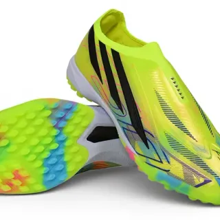 Adidas F50 Yellow Multicolor Slip-On Sock-Fit Upper Three-Stripe Side Branding Turf Soccer Shoes