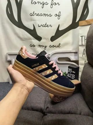 Adidas Gazelle Black Pink Deer-Print Platform Lifestyle Sneakers 5