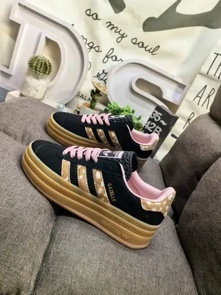 Adidas Gazelle Black Pink Deer-Print Platform Lifestyle Sneakers 7