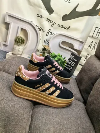 Adidas Gazelle Black Pink Deer-Print Platform Lifestyle Sneakers 9