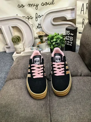 Adidas Gazelle Black Pink Deer-Print Platform Lifestyle Sneakers 10