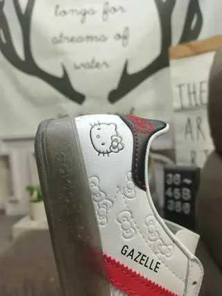 Adidas Gazelle Hello Kitty Collaboration Gray Red Lifestyle Sneakers 3