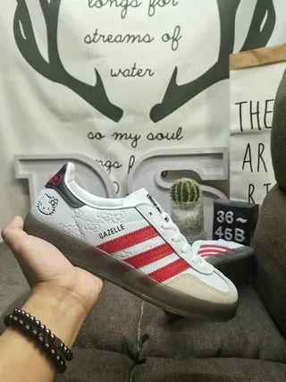 Adidas Gazelle Hello Kitty Collaboration Gray Red Lifestyle Sneakers 5