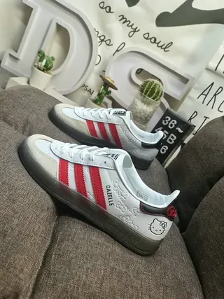 Adidas Gazelle Hello Kitty Collaboration Gray Red Lifestyle Sneakers 7