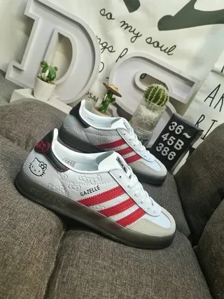 Adidas Gazelle Hello Kitty Collaboration Gray Red Lifestyle Sneakers 9