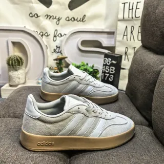 Adidas Gray Beige Suede And Leather Upper Three-Stripe Side Panel Lifestyle Sneakers