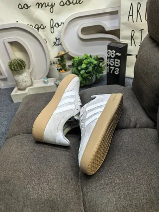 Adidas Gray Beige Suede And Leather Upper Three-Stripe Side Panel Lifestyle Sneakers 6