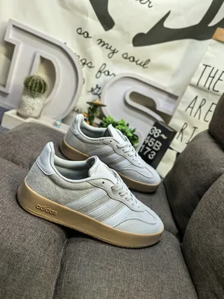 Adidas Gray Beige Suede And Leather Upper Three-Stripe Side Panel Lifestyle Sneakers 9