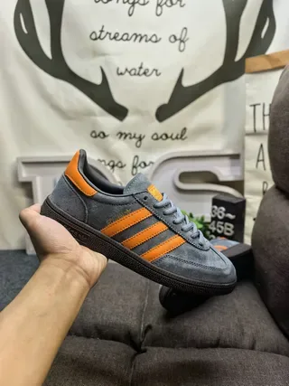 Adidas Gray Orange Suede Upper Three-Stripe Side Panel Lifestyle Sneakers 5