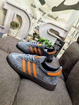 Adidas Gray Orange Suede Upper Three-Stripe Side Panel Lifestyle Sneakers 7
