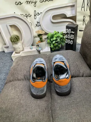 Adidas Gray Orange Suede Upper Three-Stripe Side Panel Lifestyle Sneakers 8