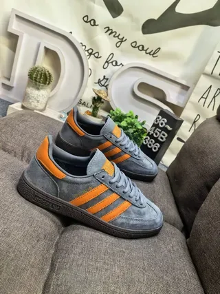 Adidas Gray Orange Suede Upper Three-Stripe Side Panel Lifestyle Sneakers 9