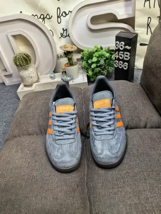 Adidas Gray Orange Suede Upper Three-Stripe Side Panel Lifestyle Sneakers 10