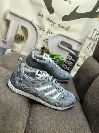 Adidas Gray White Mesh Upper Synthetic Overlays Lifestyle Sneakers 9