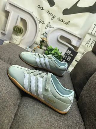 Adidas Green White Laceless Velcro Strap Lifestyle Sneakers 7