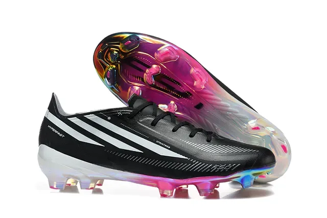 Adidas Hyperfast Preto Multicolor Botina Baixo Corte Superior Iridescente Translúcida Sola para Terreno Firme Sapatos de Futebol 1