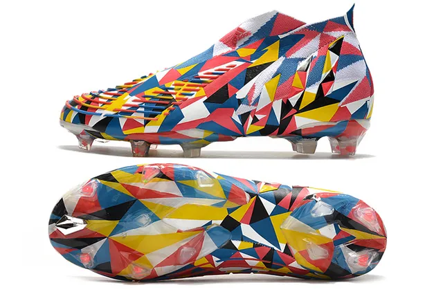 Adidas متعدد الألوان طباعة هندسية بدون أربطة جزء علوي بتصميم جورب أرض صلبة أحذية كرة القدم 2