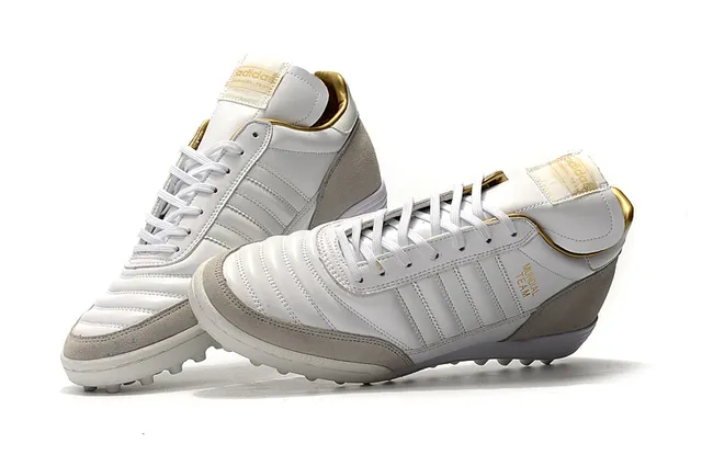 Adidas Mundial Team Branco e Cinza Dourado Gramado Sapatos de Futebol 14