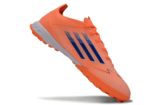 Adidas Orange Bleu Bas Coupe Tige Synthétique Trois Rayures Marque Turf Chaussures de Soccer 2