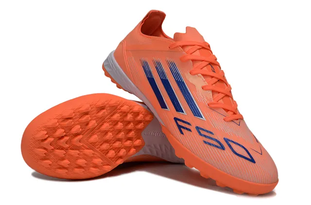 Adidas Orange Bleu Bas Coupe Tige Synthétique Trois Rayures Marque Turf Chaussures de Soccer 4