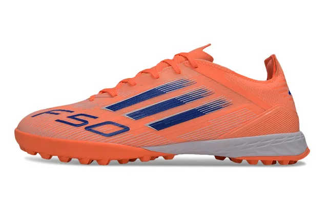 Adidas Orange Bleu Bas Coupe Tige Synthétique Trois Rayures Marque Turf Chaussures de Soccer 7
