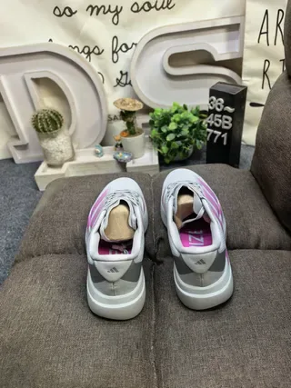 Adidas Pink and Gray Three-Stripe Lifestyle Sneakers 8