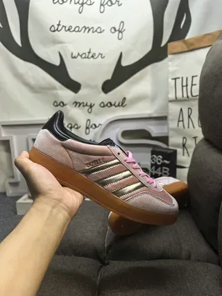 Adidas Pink Gold Suede Upper Metallic Stripes Lifestyle Sneakers 5