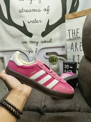 Adidas Pink White Suede Upper Knitted Heel Tab Lifestyle Sneakers 5