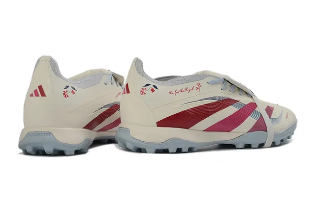 Adidas Predator Beige Red Sapatos de futebol Turf de corte baixo com cadarço e painéis de revestimento sintético 5